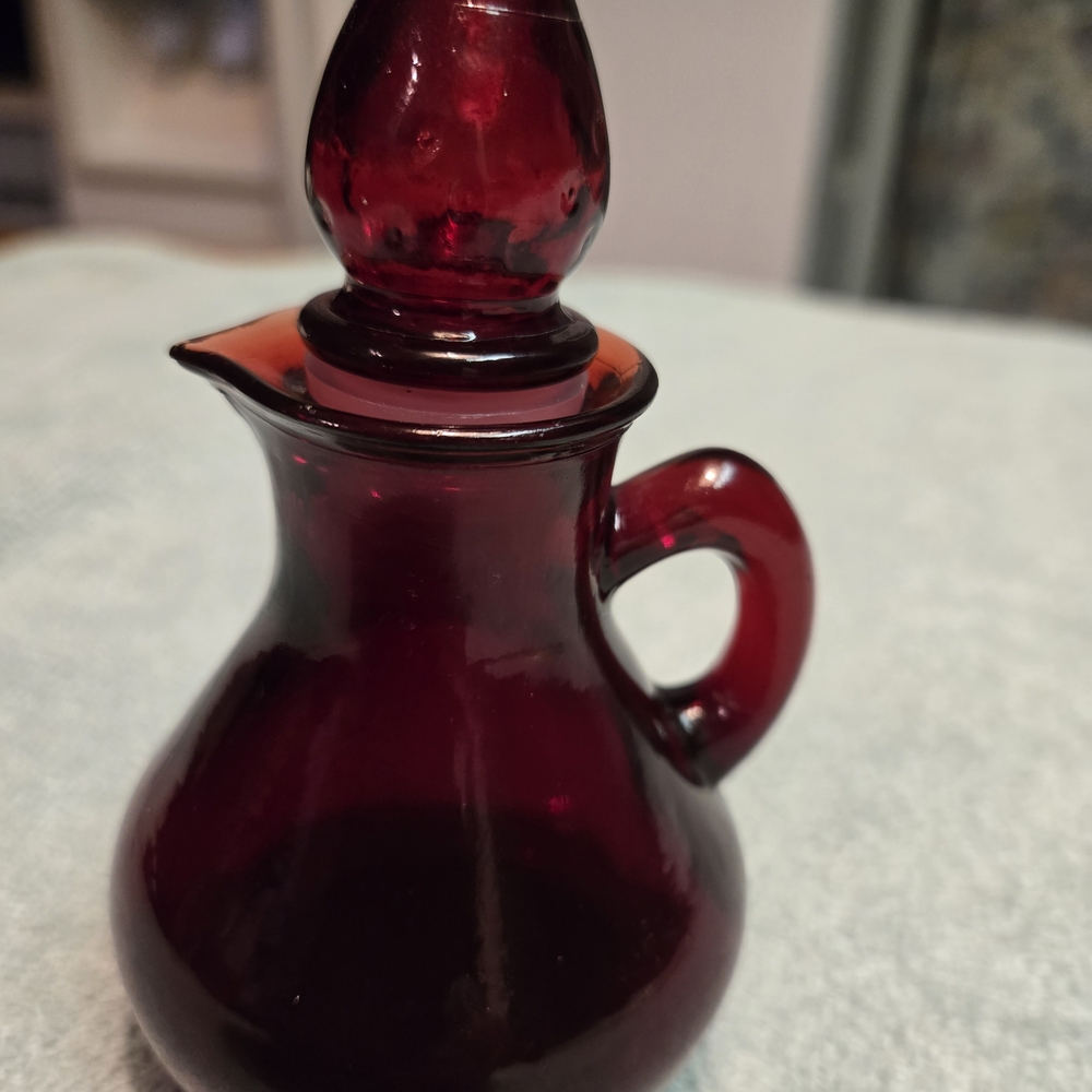 Vintage AVON RUBY RED GLASS CRUET STRAWBERRY BATH FOAM 4 OZ Glass Only